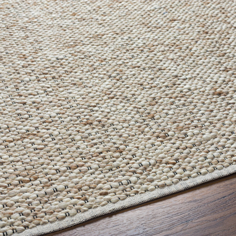 Wiltz Solid Color Flatweave Wool Area Rug in Beige/Black/Brown, Rectangle 8' x 10'