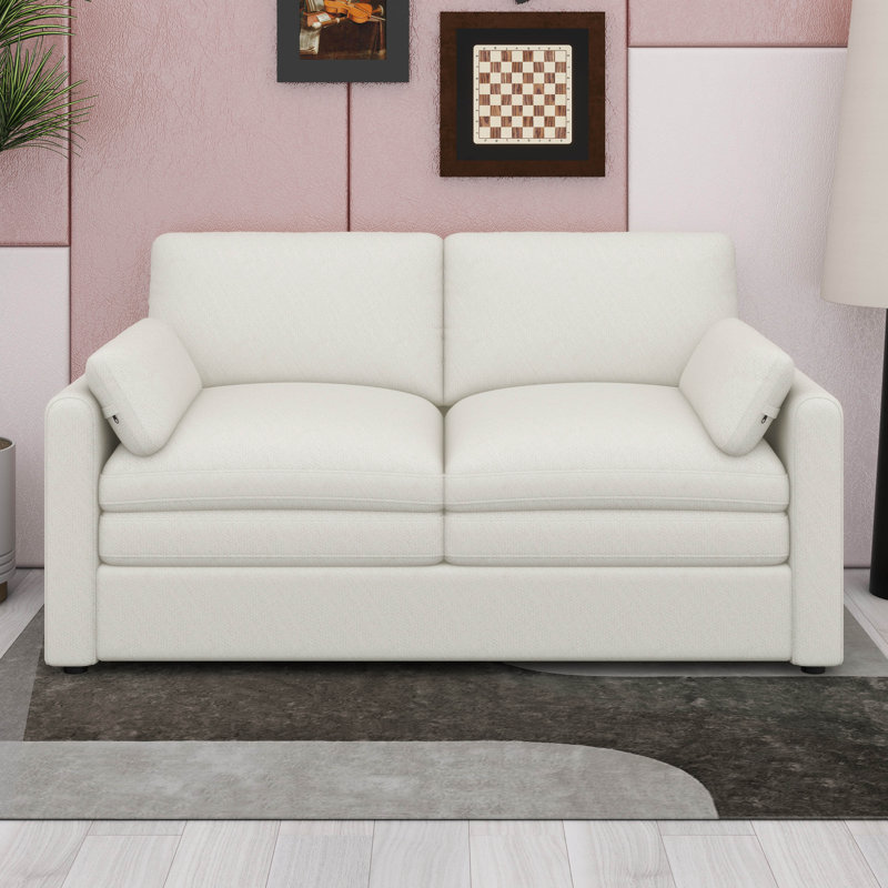 Canapé-lit modulaire convertible, canapé-lit 2 places à assise profonde en chenille avec coussins, Beige