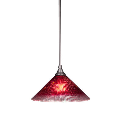 Mini-luminaire suspendu avec tige et verre cristal framboise 12 po