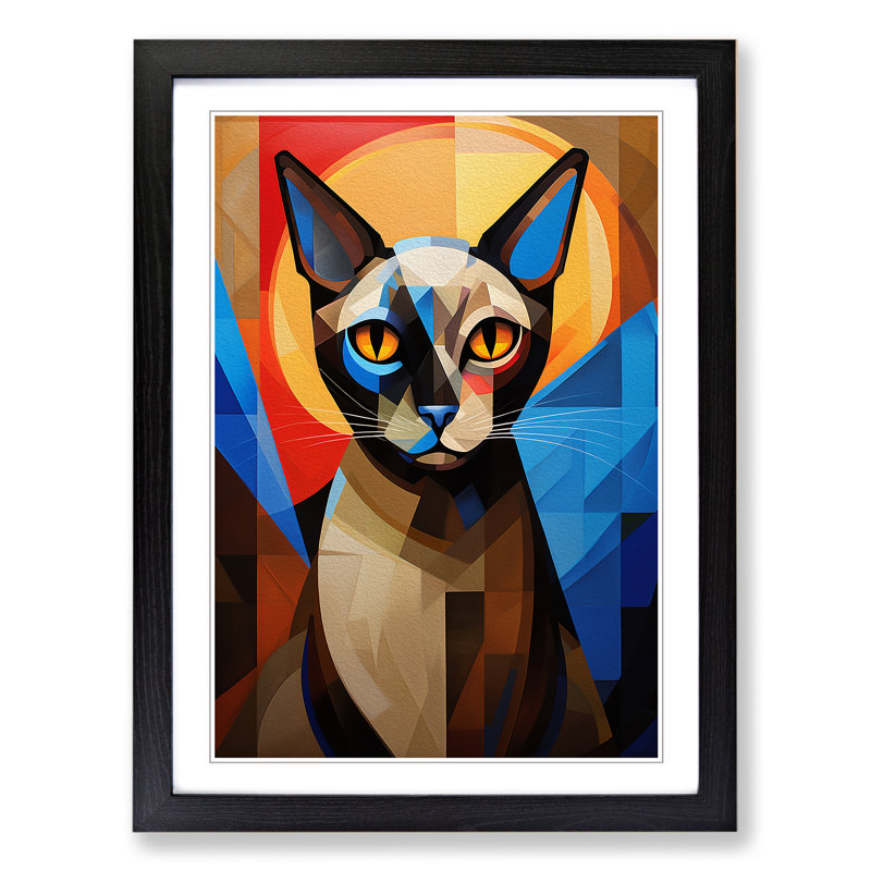 Siamese Cat No.3 - Single Picture Frame Print on Wood, Black Framed, 34cm H x 25cm W