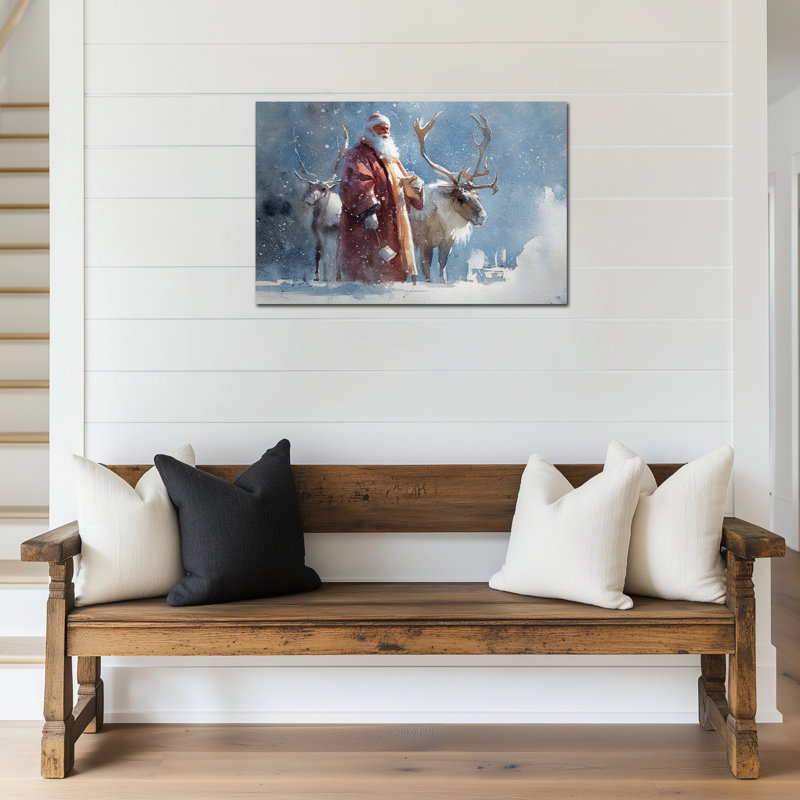 Art mural sur toile grand père Noël hivernal - décorations murales photos de Noël, impressions de Noël rétro, art mural des Fêtes pour le salon, chambre à coucher, toile tendue avec cadre en pin, 32 po x 48 po