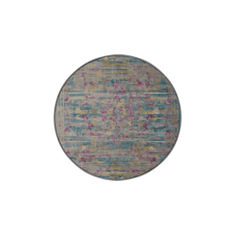 Tapis gris soyeux et moelleux, Rond 6 pi