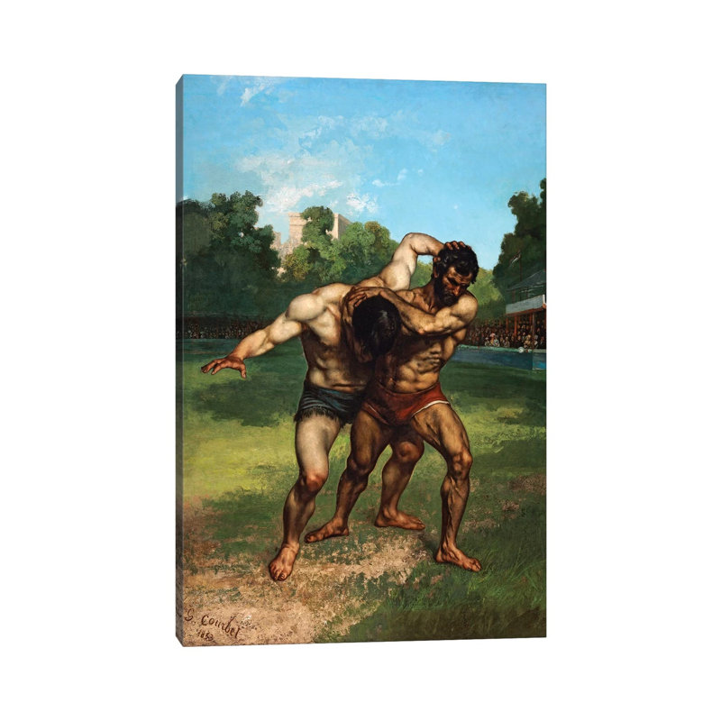 The Wrestlers, 1853 by Gustave Courbet - Wrapped Canvas Painting