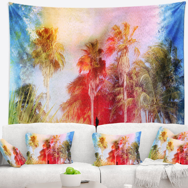 Tapisserie aquarelle de palmiers rétro tree, H 50 po x l 60 po