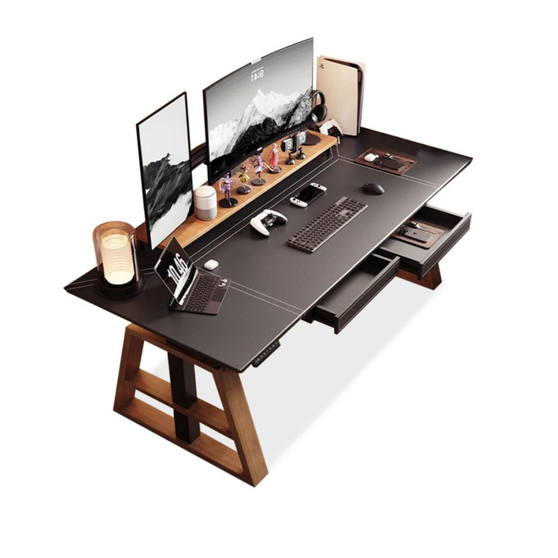 Bureau debout noir en bois manufacturé, H 46,85 po x l 55,12 po x P 27,56 po, Noir