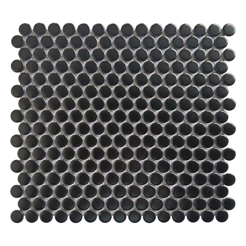 Black Matte Penny Round 12x12 Porcelain Mosaic for Kitchen Backsplash & Bathroom Wall (Set of 20), Matte Black