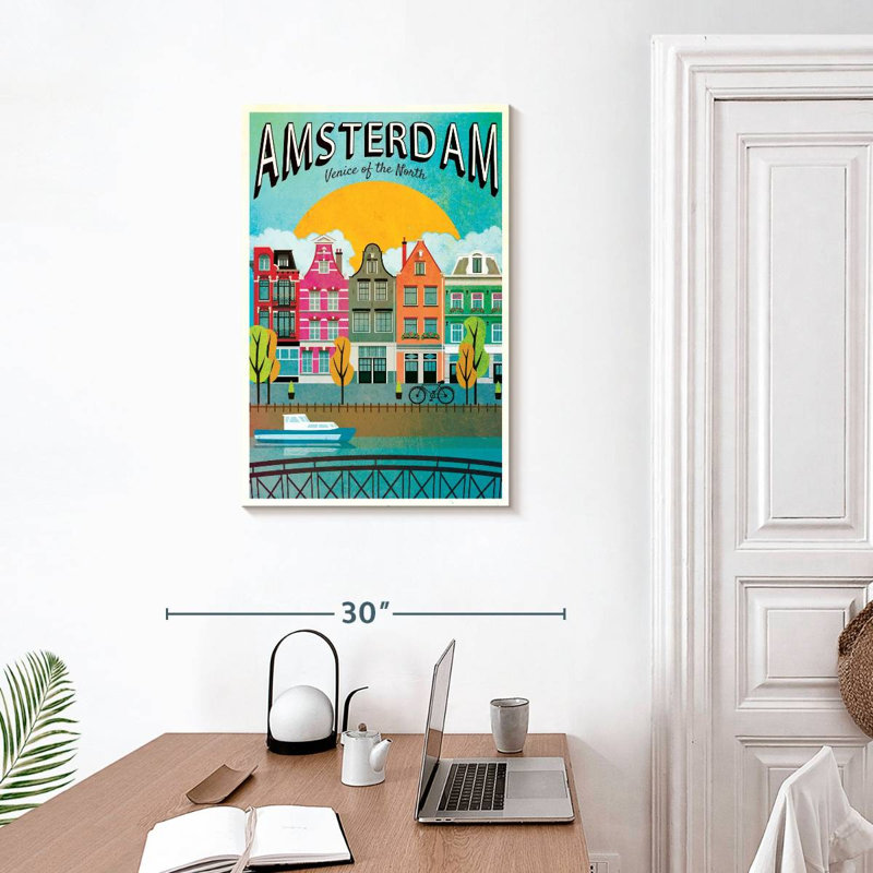 Affiche rétro de Amsterdam, H 30 po x l 20 po