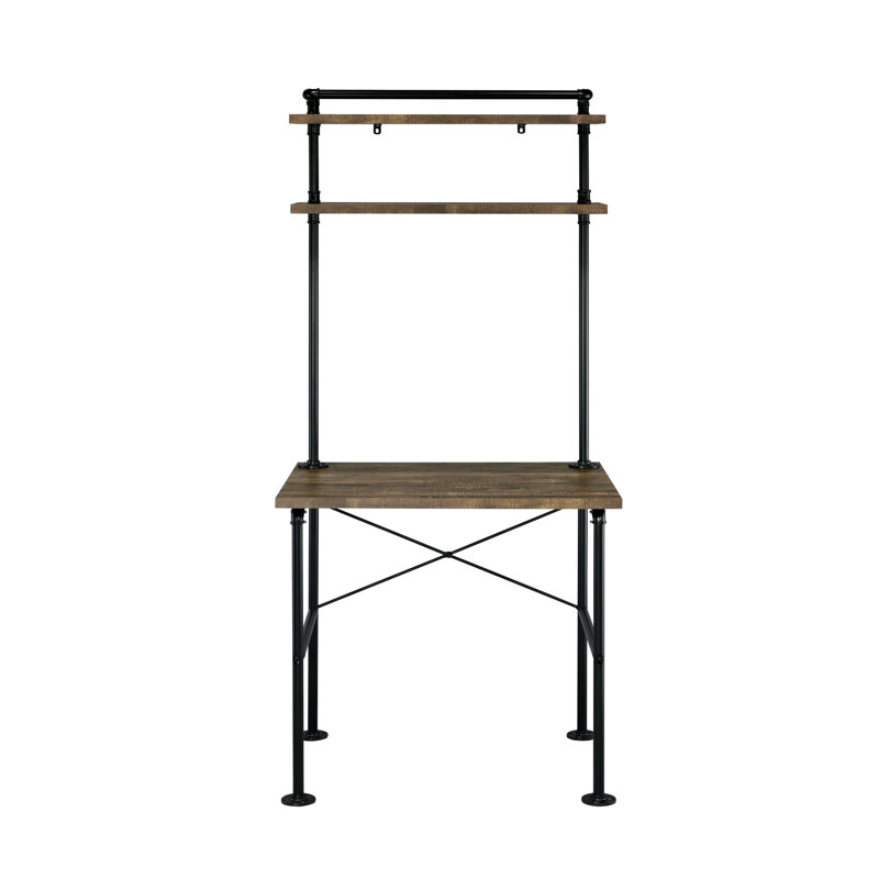 Writing Desk With Rustic Style And Metal Base For Home Use Spacious Office Oak Combination