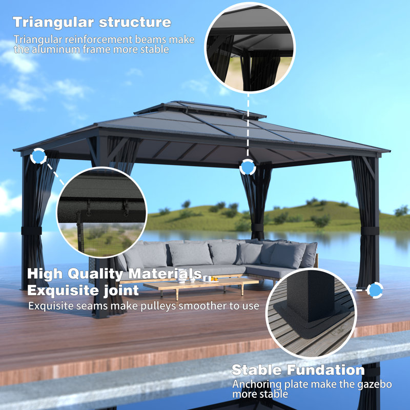 Aluminum Patio Gazebo, 16 ft x 12 ft