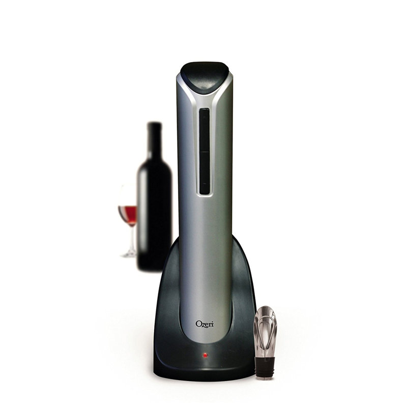Ouvre-bouteille de vin électrique Pro avec verseur de vin, bouchon, coupe-papier et support de recharge élégant, Argent