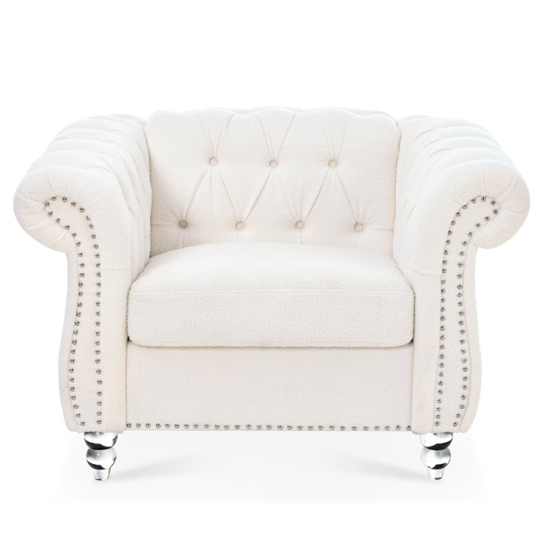 Living Room 1 Fashionable , White Coated, Foam & Pocket Springs Embedded, Solid Wood + Plywood Framed, Acrylic Legs Connected, 39.2"W X 31.59"D 28.68"H Fabric, Cushion, Internal Frame, Support,