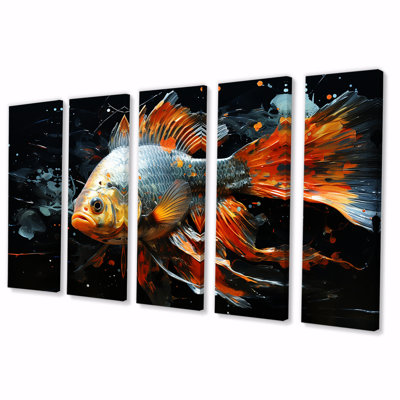 «Orange Butterfly Fish Ocean Dance I», ensemble d'art mural 5 pièces