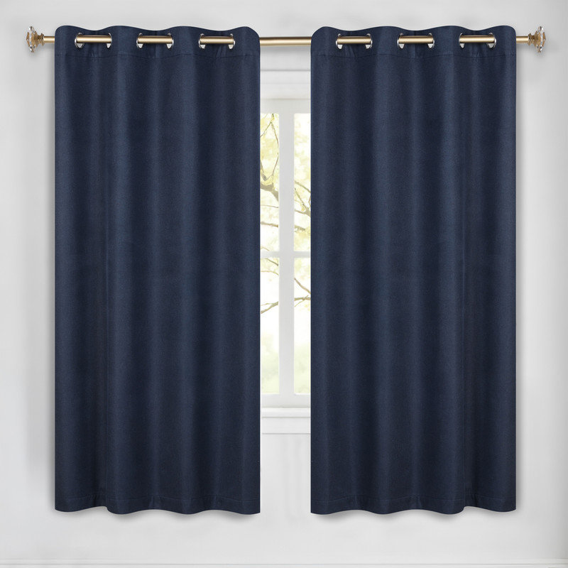 100% Blackout Machine Washable Curtain Panels, 52" W x 63" L, Navy Blue