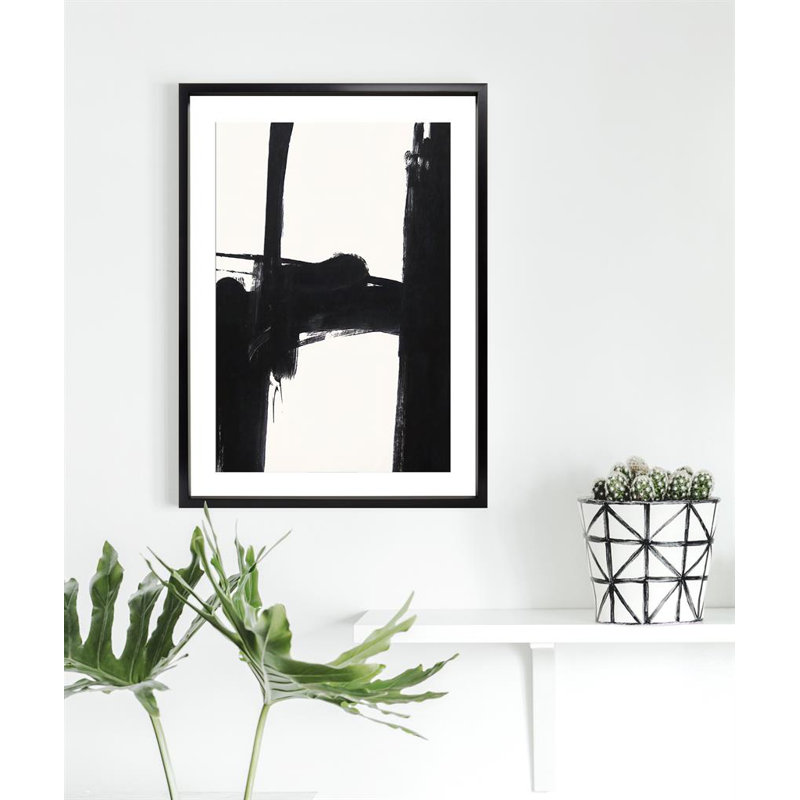 Nero 3 Contemporary Abstract - Single Picture Frame Print, 187.452 cm H x 136.652 cm W, Matt White