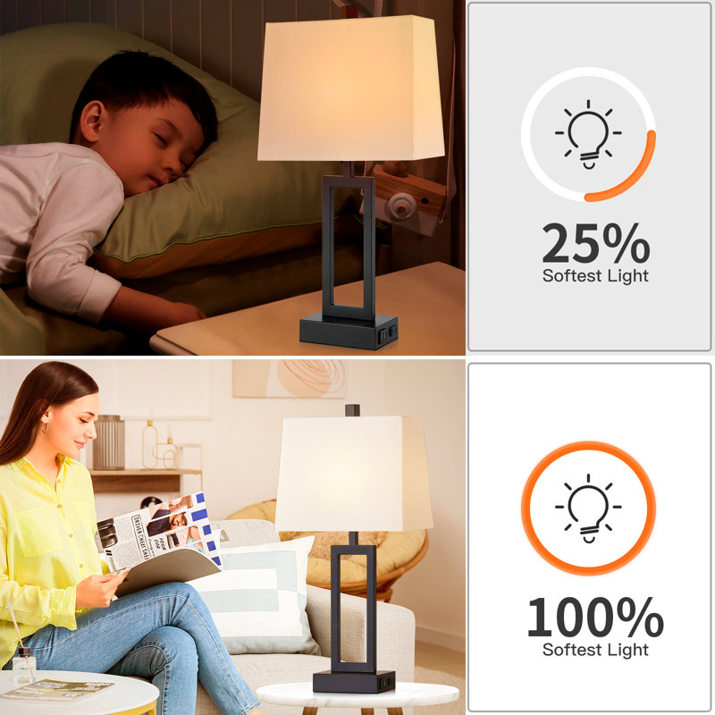 Damajae 23.5" Metal USB Table Lamp Set with Touch Control and AC Outlet