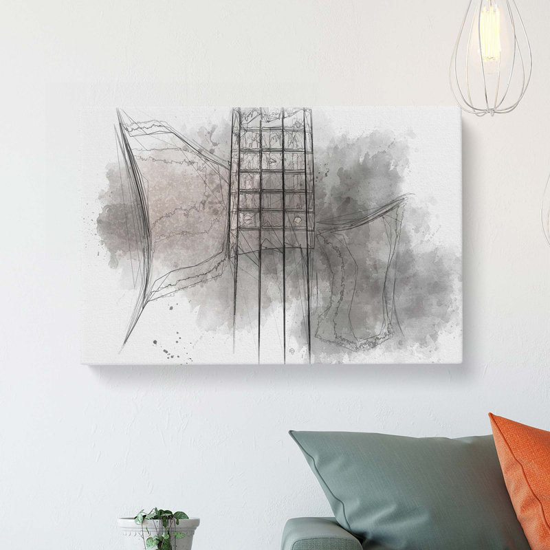 Top Of A Black Bass Guitar In Abstract - Wrapped Canvas Print, 35cm H x 50cm W x 3cm D
