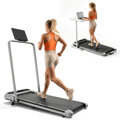 Adjustable Incline Under Desk Walking Pad with Handle, Foldable Quiet Treadmill with LED Display for Home & Office