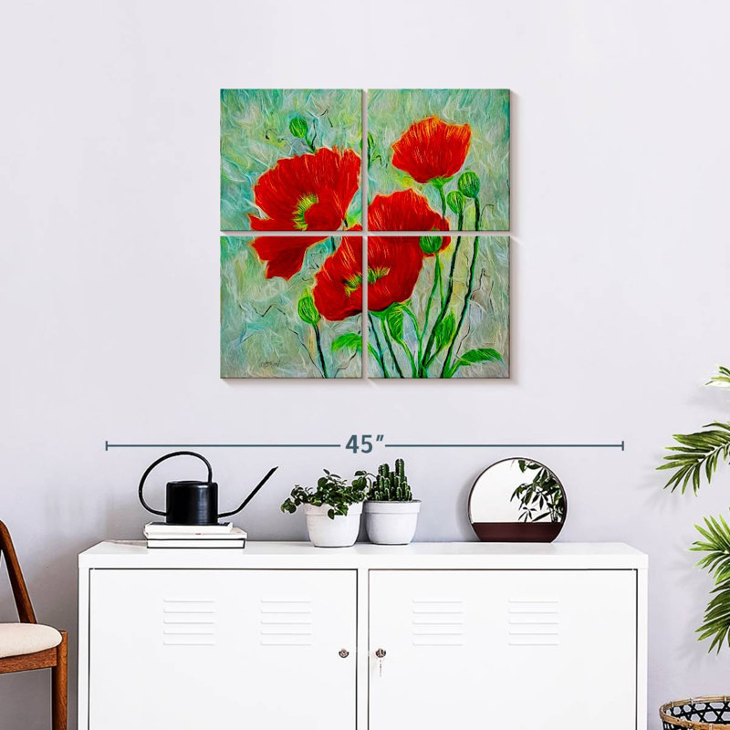 Harnek Red Poppies style contemporain, H 26 po x l 26 po