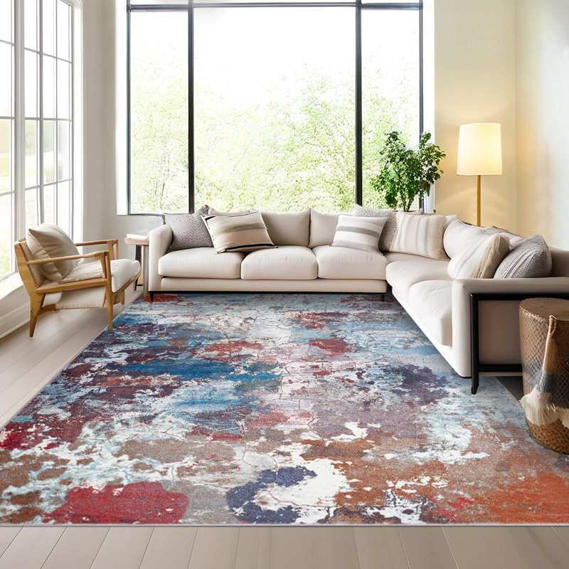 Area Rugs Washable Area Rug for Living Room Bedroom Dining Room Neutral Modern Abstract Carpet Non-Slip Floor Rug, Clear