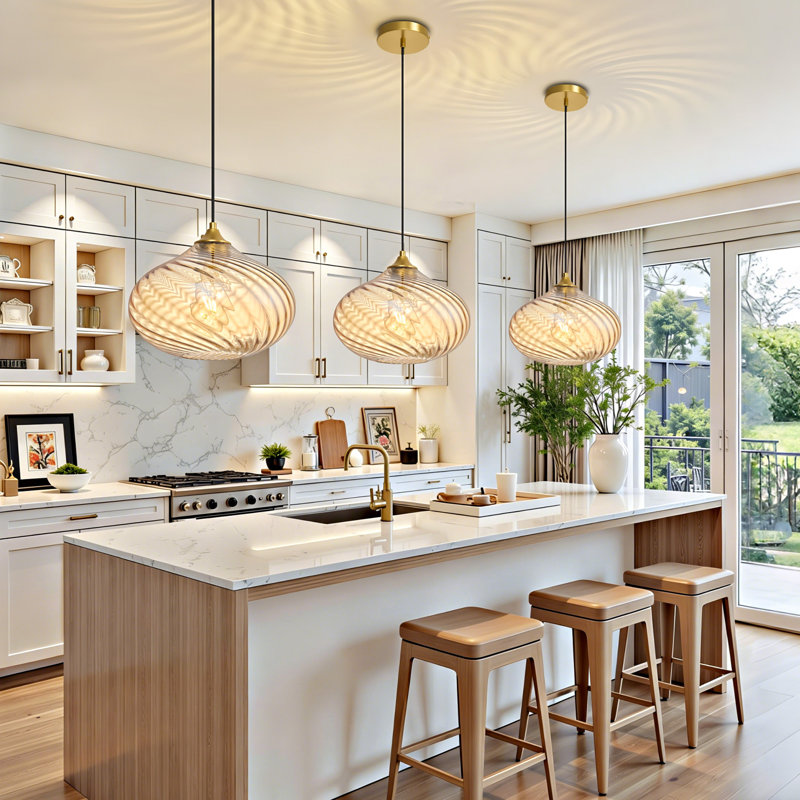 Luminaire suspendu à 1 lumière pour îlot de cuisine doré avec abat-jour en verre ambré 11 po, Ambre