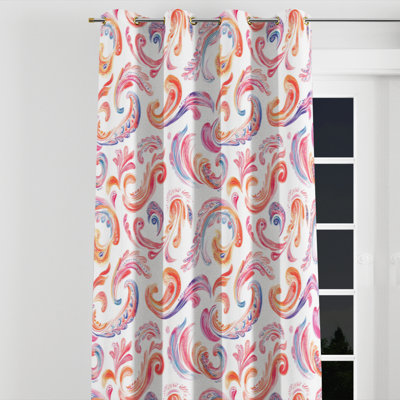 Modern Window curtains - Scandinavian Orange Pink Paisley Dreams Grommet Curtain - 1 Panel