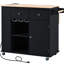 Kitchen Island With Electric Socket & Drop Leaf. Wine Storage, Side Shelf, 5-Wheeled For Efficiency Power Outlet Folding Table, Storage Cabinet - Black