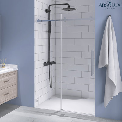 48" X 72" Frameless Single Sliding Shower Door, 1/4" (6mm) Tempered Glass with Easy-clean Coating