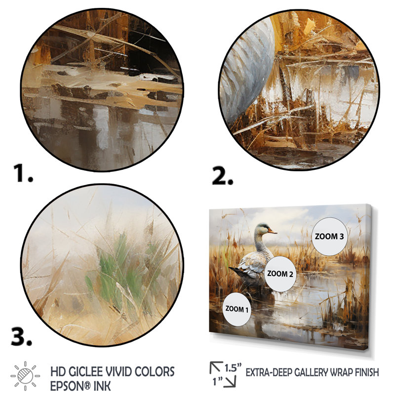 Misty Marsh Duck V - Art mural animal canard, Cadre d'angle fermé doré, H 30 po x l 40 po x P 1,5 po