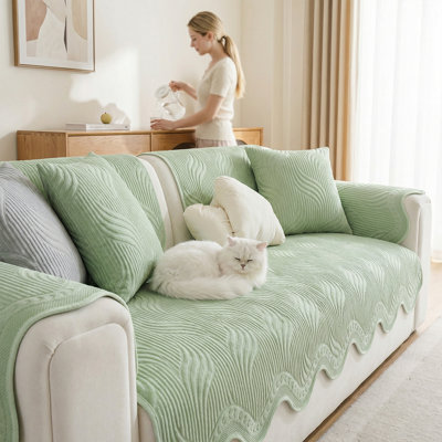 Breathable Ice Fiber Couch Slipcover With Cloud-Shaped Edge - Perfect For Pets, Machine-Washable