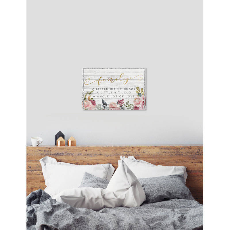 «Family Floral Love» - Art textuel, H 24 po x l 36 po x 1,5 po, Toile tendue