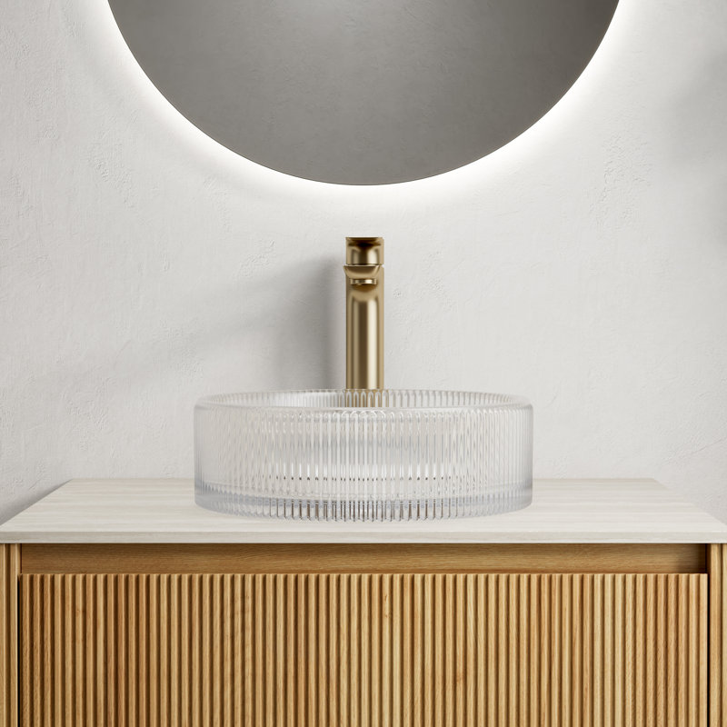 Transparent Crystal Glass Round Sink 14'' - Sonny Bathroom Vessel (no Faucet), White