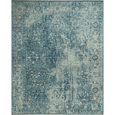 Wool Oriental Area Rug in Teal/Ivory