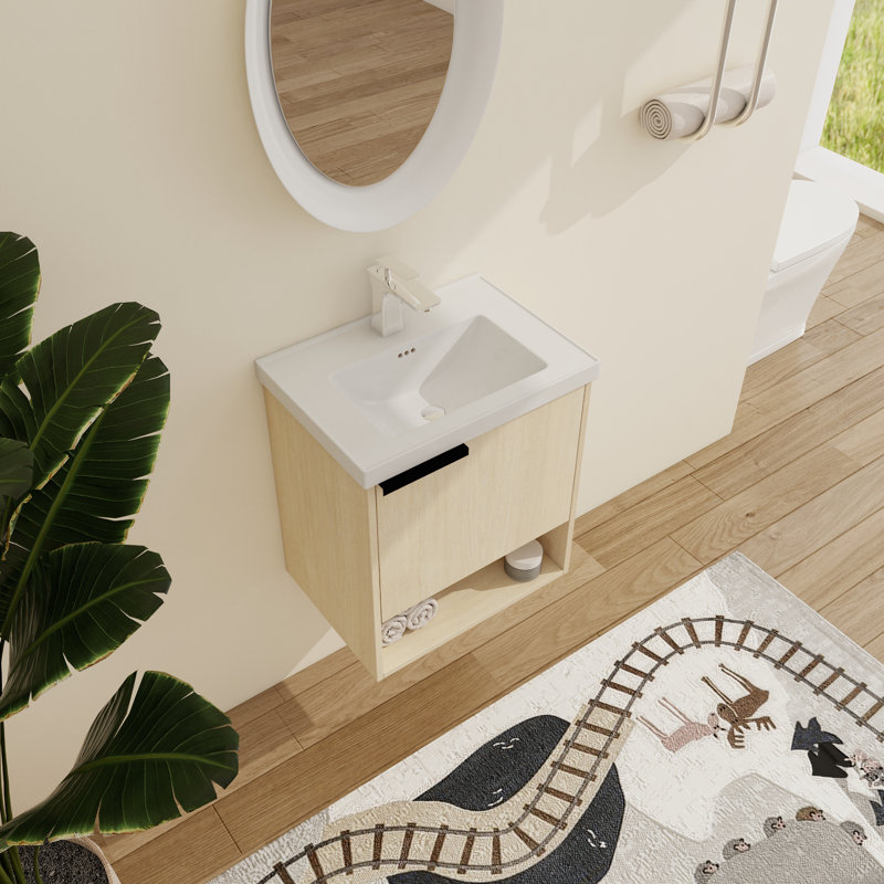  Ensemble de meuble-lavabo mural 20 po à une porte avec lavabo en céramique blanc Tarragona