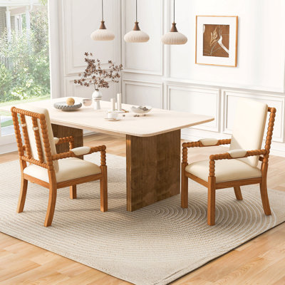 Ensemble de 2 chaises de salle à manger en bois d'hévéa, chaises de cuisine rembourrées en tissu avec coussin éponge haute densité, chaises de salle à manger modernes pour la maison, le restaurant, le café, conception ergonomique, structure robuste, facile à installer