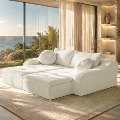 Méridienne en velours Corduroy Cloud, méridienne de détente à 1 ou 2 places avec rembourrage en mousse et à ressorts, accoudoirs larges et coussin décoratif, canapé-lit sans assemblage sous vide pour le salon