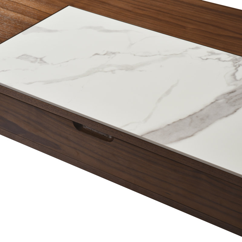 Sonja Transitional Rectangular Lift-Up Coffee Table With Sintered Stone Panel, White
