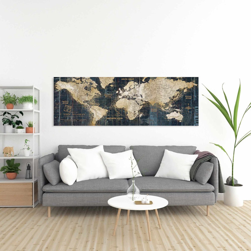 Carte du monde abstraite - reproduction sur toile tendue, H 20 po x l 57,87 po x P 1,1 po