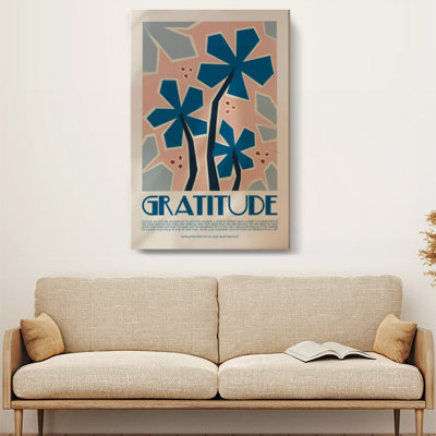 Art déco «Blue Flowers on Pink Gratitude Poster», impression sur toile tendue