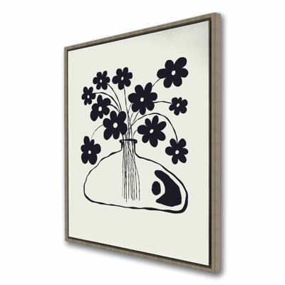 Toile de pot de fleur noire abstraite | Décoration murale encadrée