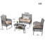 Ensemble de 4 meubles de patio pour l'extérieur, chaises de conversation en osier de rotin PE avec table en verre trempé et coussins moelleux pour piscine ou pelouse