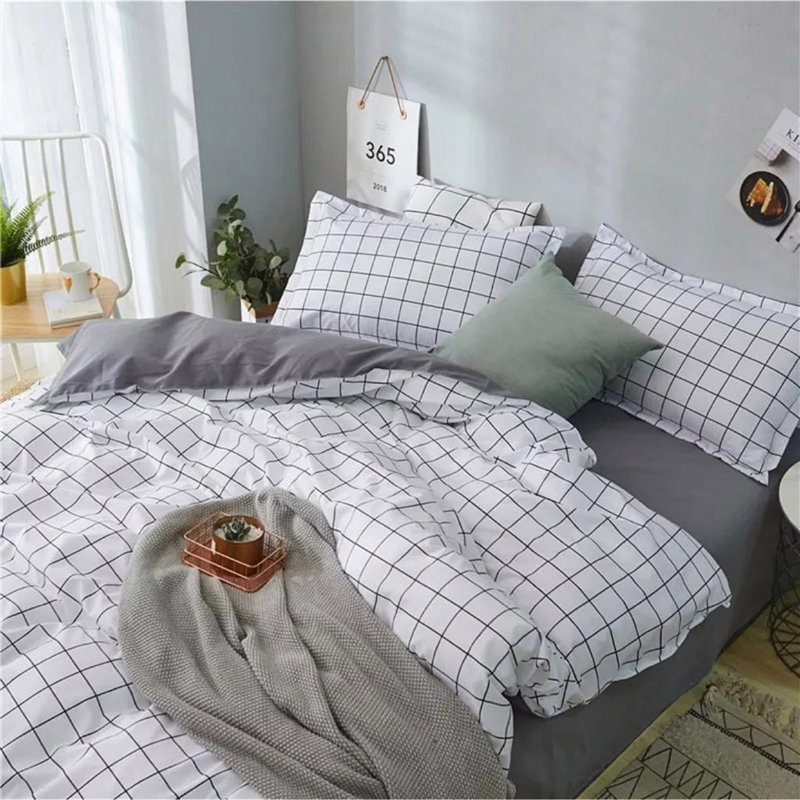 Ensemble de housse de couette 100% coton Duky, Housse de couette double TG + 2 taies d'oreiller s