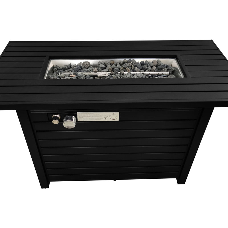 Table de foyer d'extérieur en acier avec couvercle, H 25,05 po x l 20,05 po x P 42,05 po, Gaz naturel / propane