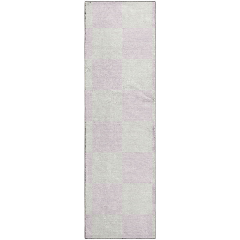 Tapis géométrique lavable à la machine de qualité supérieure Mayfield AMF2345, Rose, Tapis de couloir 2 pi 3 po x 7 pi 6 po