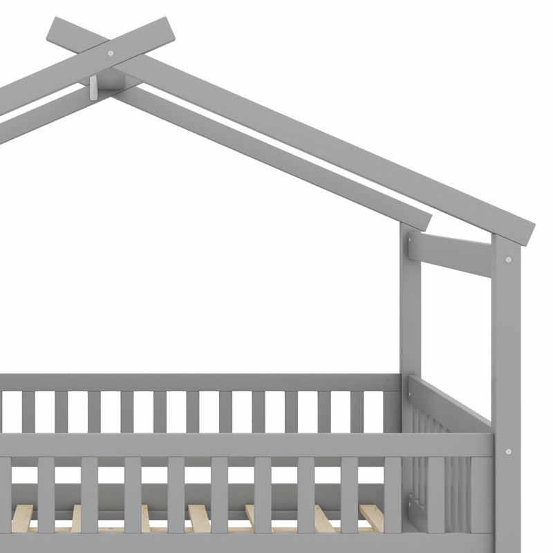 Lit en bois avec couchette, gris