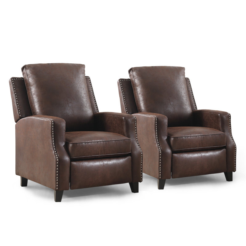 31.1'' Wide Classic and Overstuffed Soft Push Back Recliner with Nailhead Trims (Set Of 2), Reddish Brown