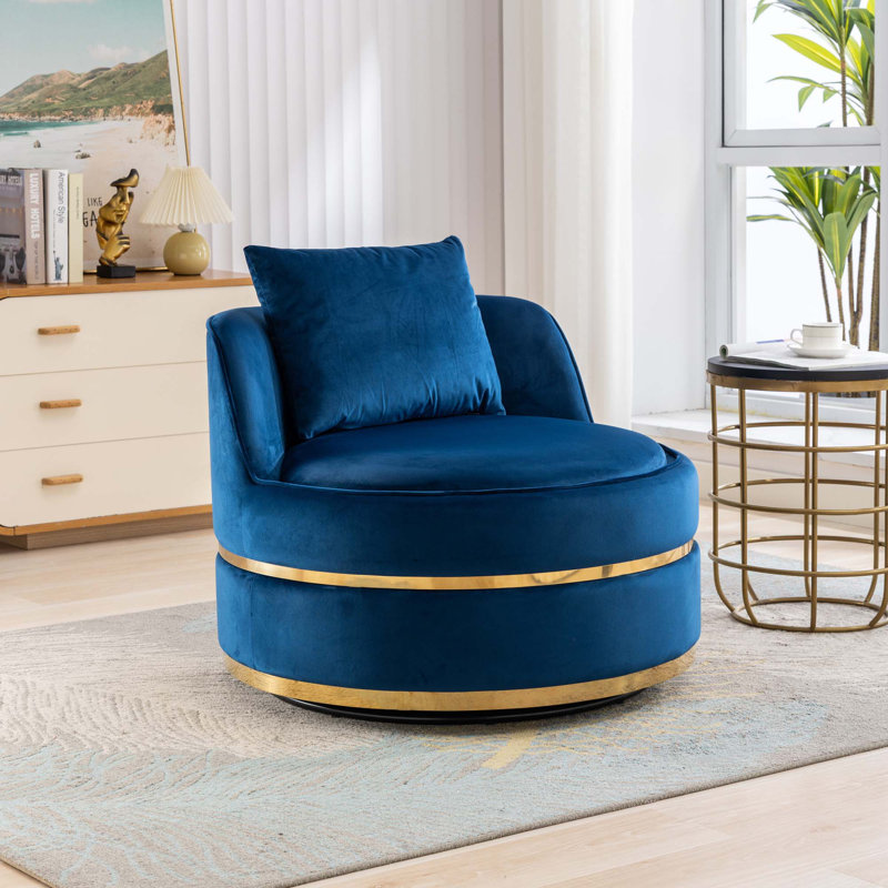 Fauteuil demi-tonneau pivotant Eulla, Velours bleu