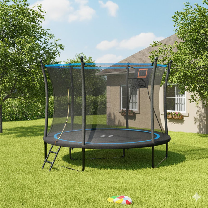 Trampoline d'extérieur 8 pi avec filet d'enclos et échelle - Trampoline récréatif pour enfants et tout-petits