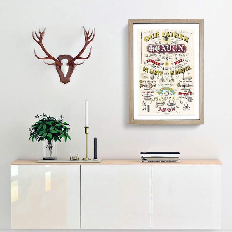 Our Father Who Art in Heaven Prayer - Picture Frame Typography Print, Oak Framed, 36cm H x 27cm W x 2cm D