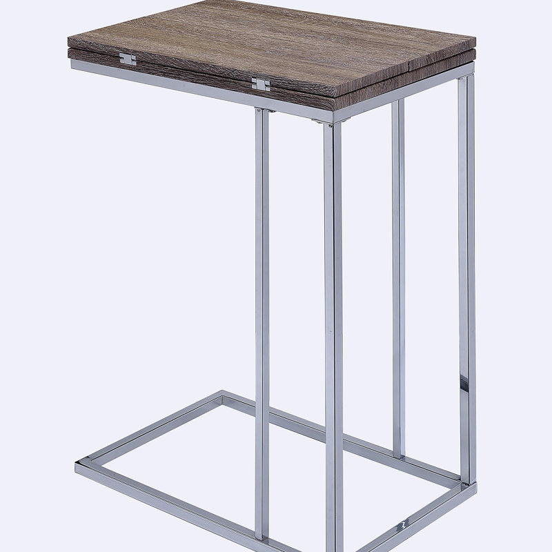 Table d'appoint en chêne patiné et chrome