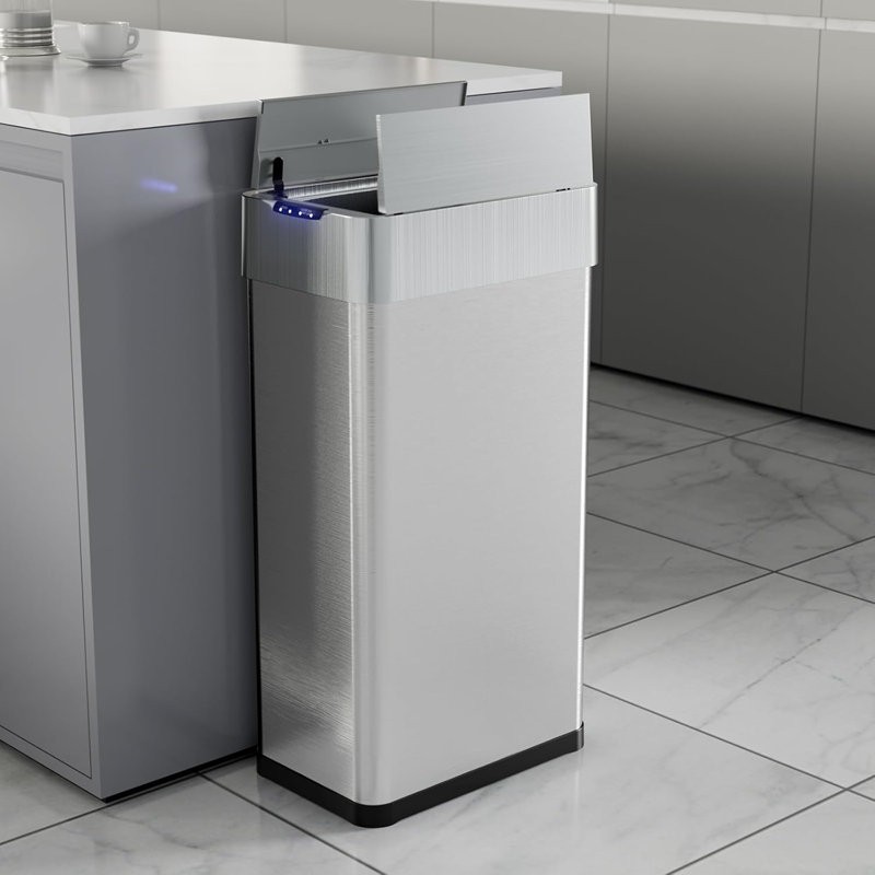 Poubelle automatique 18,5 gallons, poubelle à capteur de mouvement en acier inoxydable, poubelle brossée sans contact, avec papillon, couvercle à fermeture en douceur